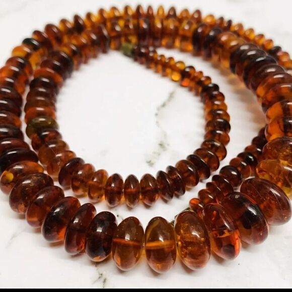 Vtg Carved Natural Baltic  Amber Graduated Disc Bead 38g 24” Necklace Rondelles - Picture 4 of 16